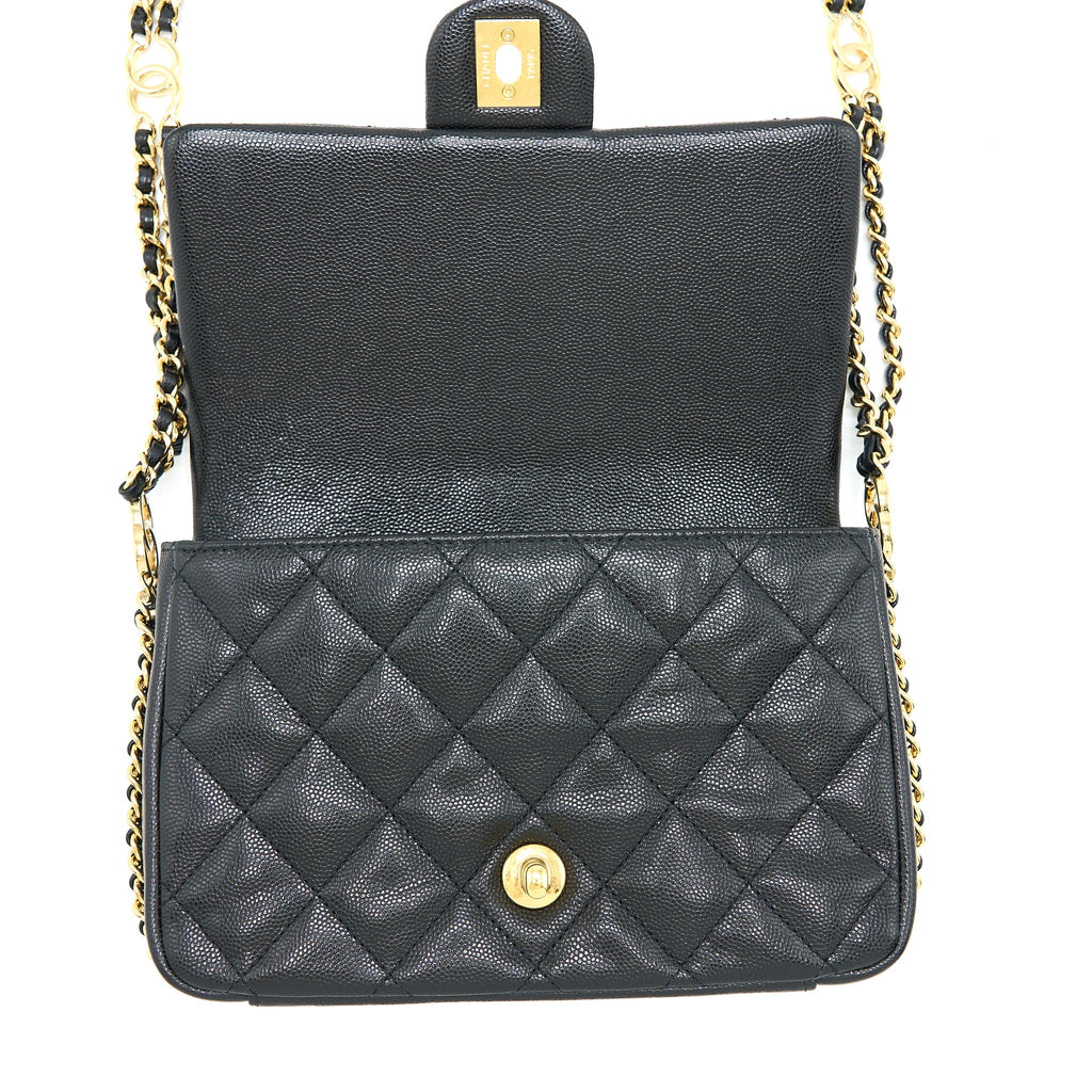 Chanel 23C Mini Flap Bag with CC Logo Chain Grained Calfskin Black  (Microchip)