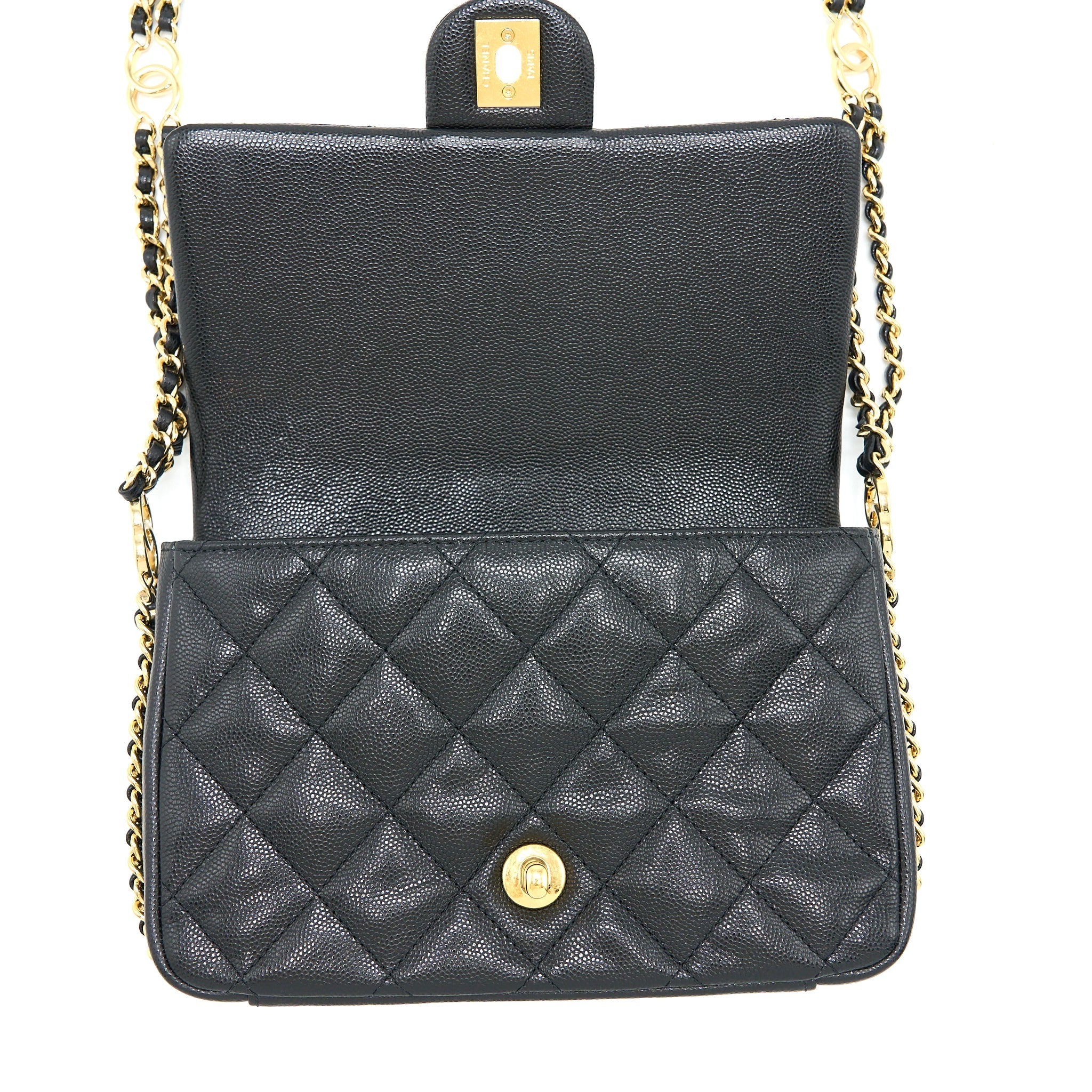 Chanel 23C Mini Flap Bag with CC Logo Chain Grained Calfskin Black  (Microchip)