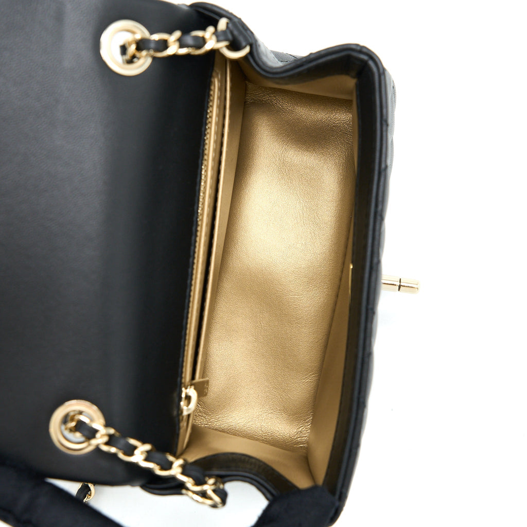 Chanel 23C Pearl Crush Mini Square Flap Bag Lambskin Black L (Microchip)