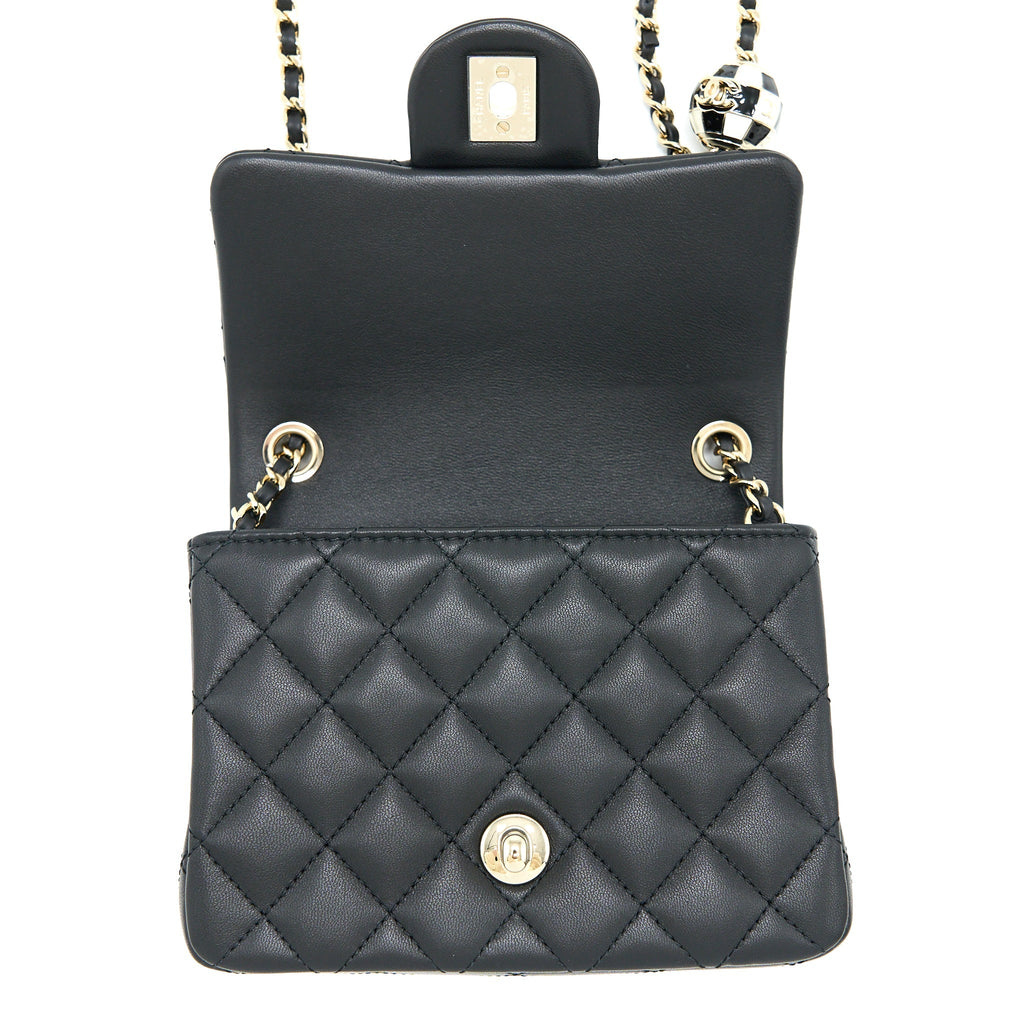 Chanel 23C Pearl Crush Mini Square Flap Bag Lambskin Black L (Microchip)