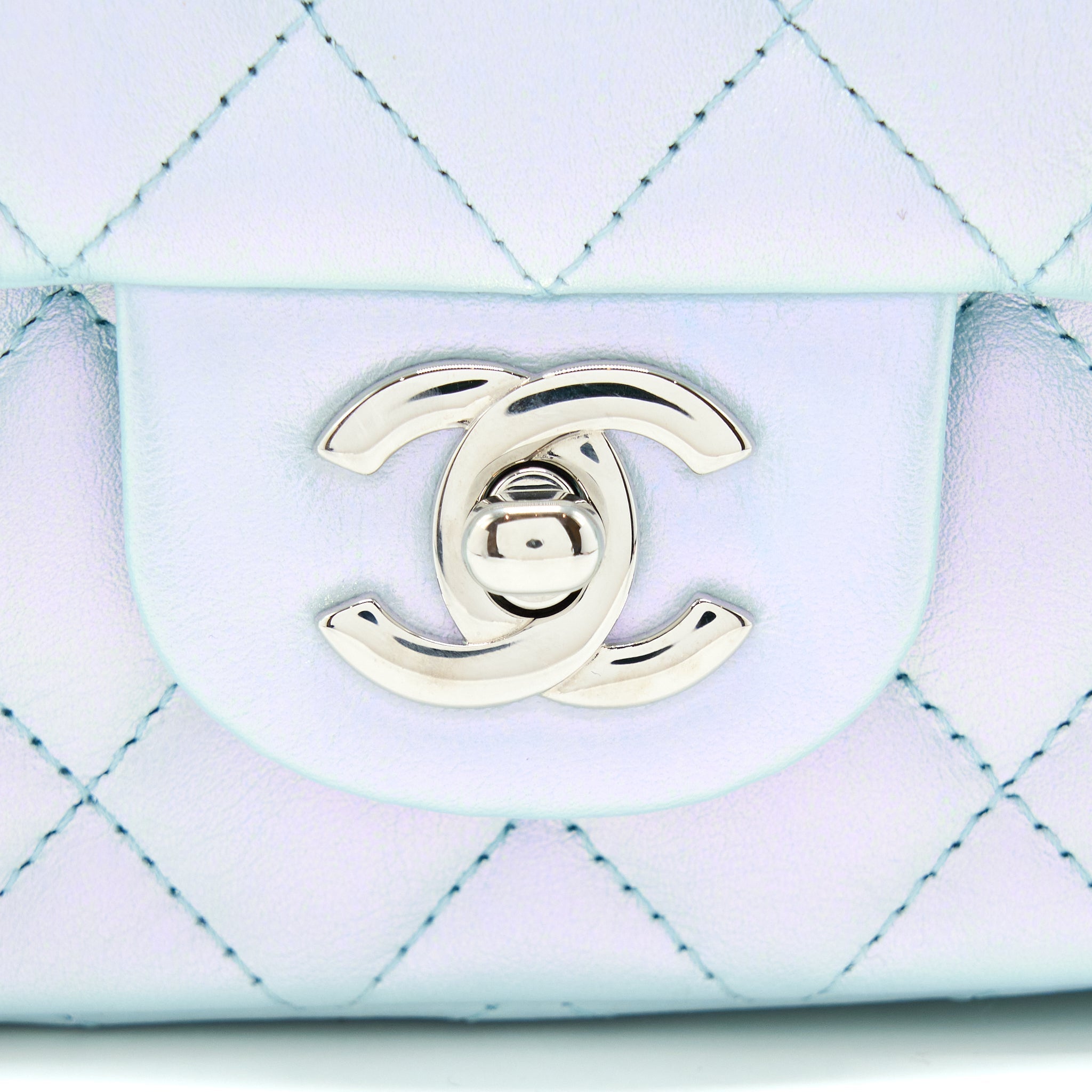 Chanel 21K Mini Rectangular Flap Bag Calfskin Iridescent Light Blue  (Microchip)
