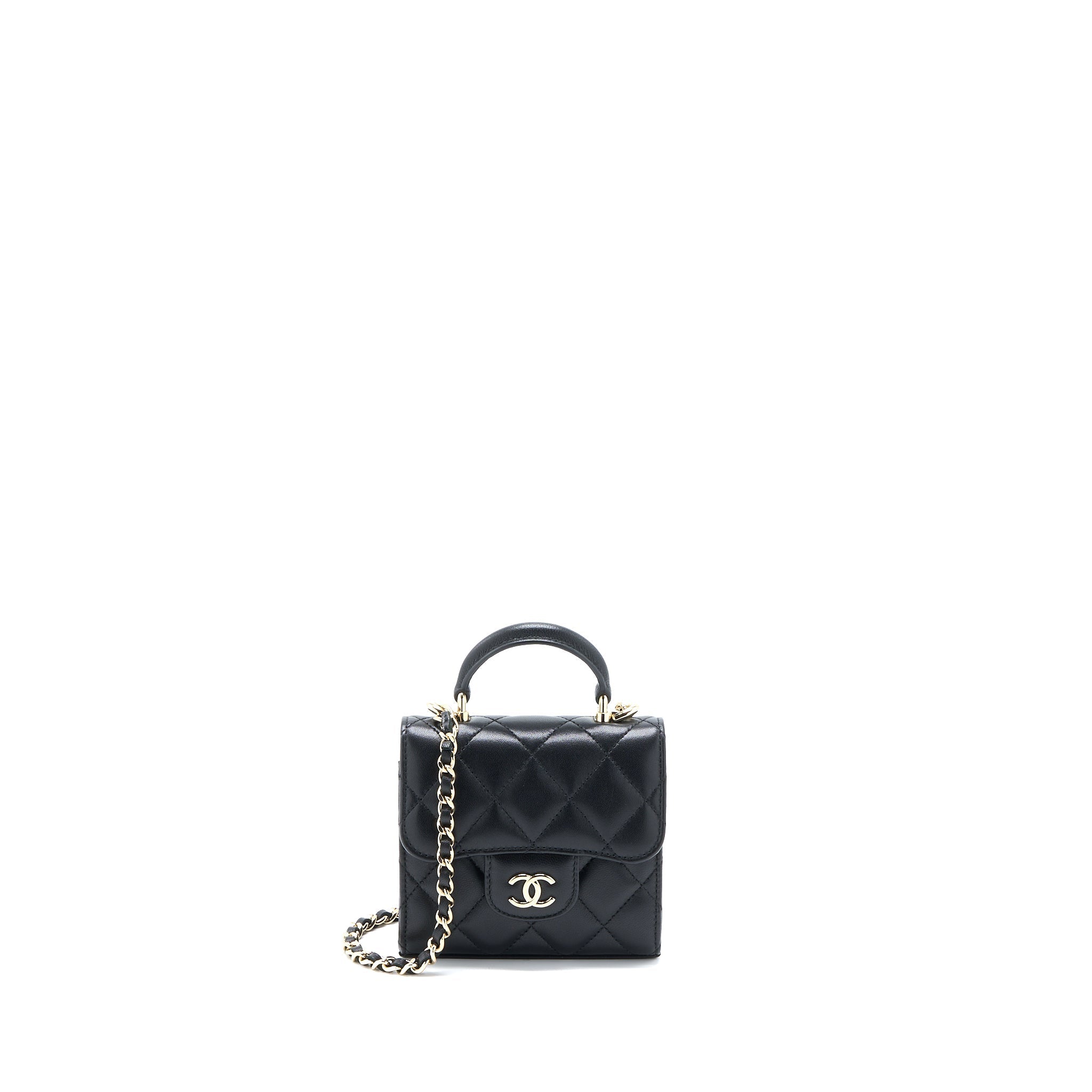Chanel Top Handle Mini Flap Chain Bag Lambskin Black L