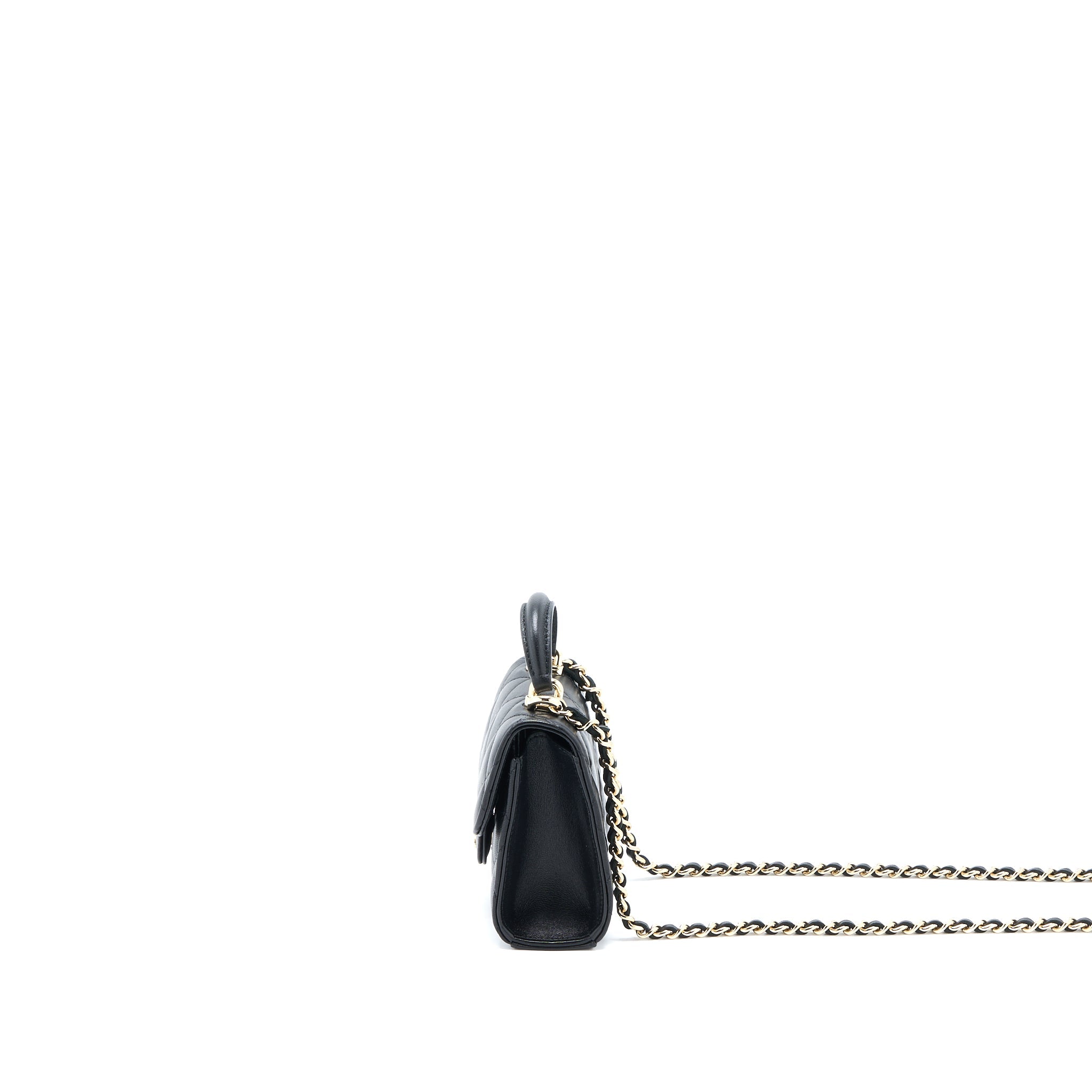 Chanel Top Handle Mini Flap Chain Bag Lambskin Black L