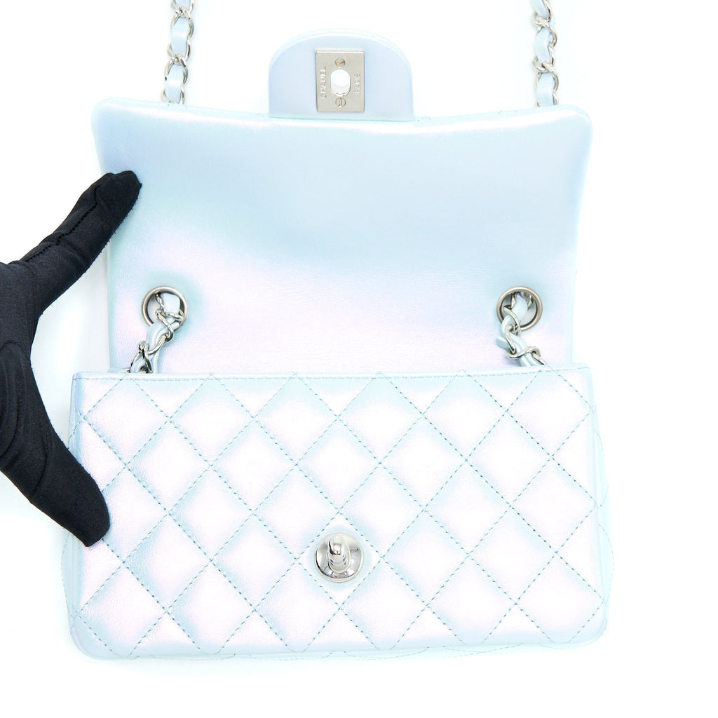 Chanel 21K Mini Rectangular Flap Bag Calfskin Iridescent Light Blue  (Microchip)