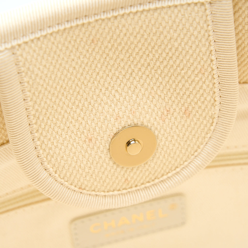 Chanel Deauville Tote Bag Canvas Light Beige L