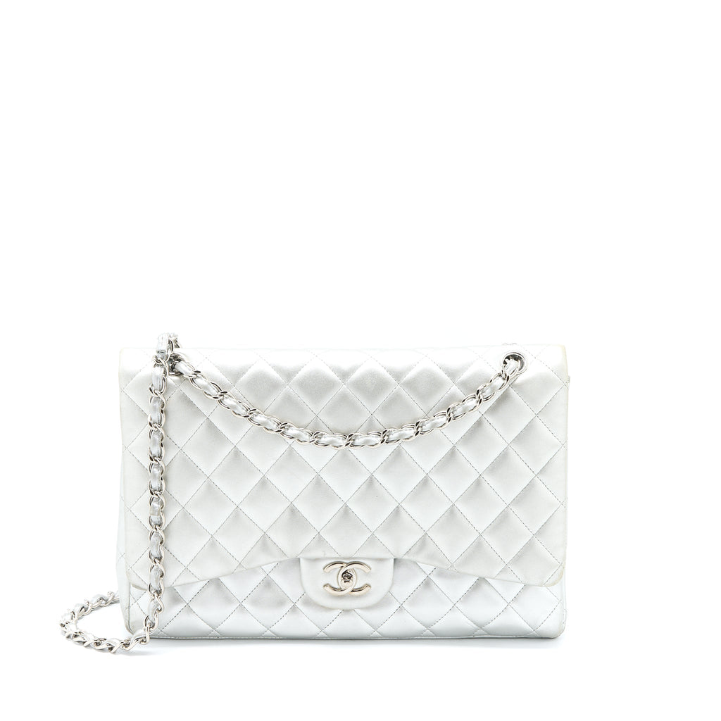 Chanel Maxi Classic Single Flap Bag Lambskin Silver