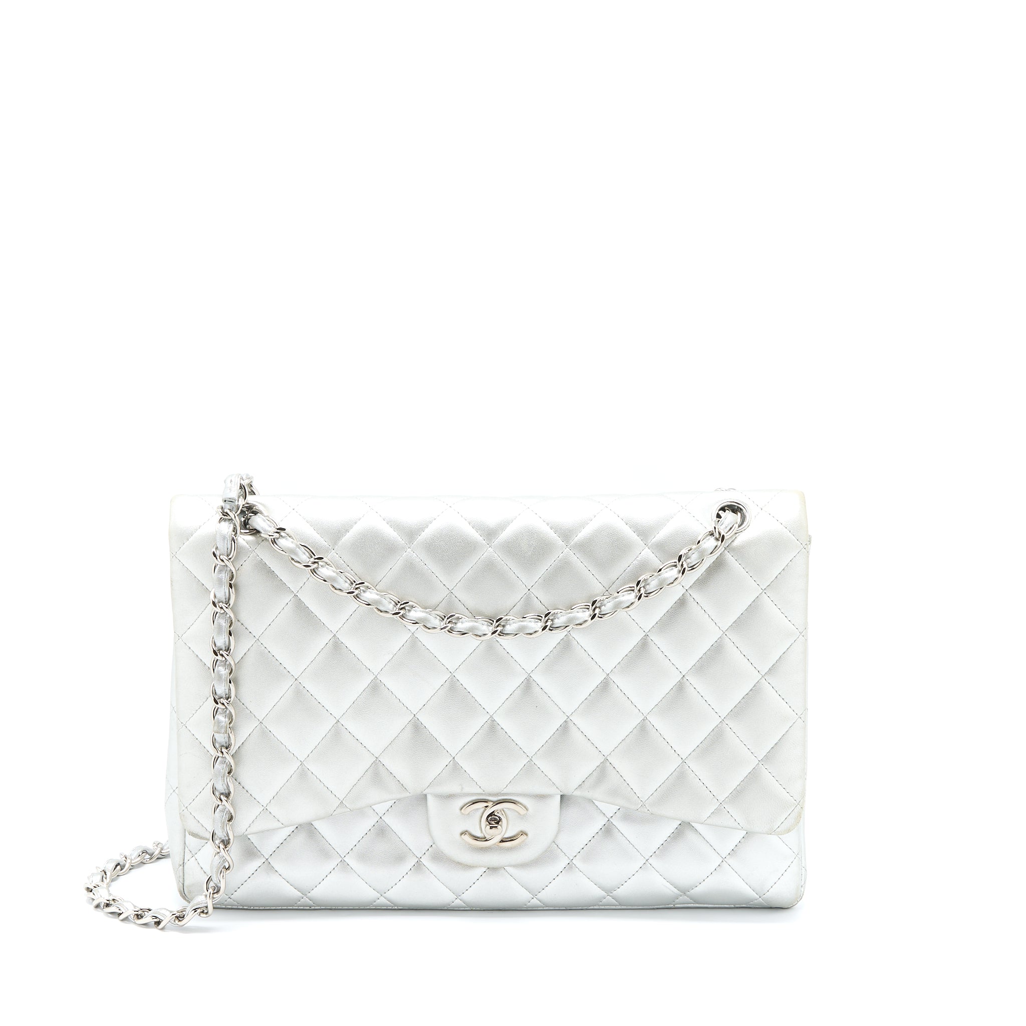 Chanel Maxi Classic Single Flap Bag Lambskin Silver