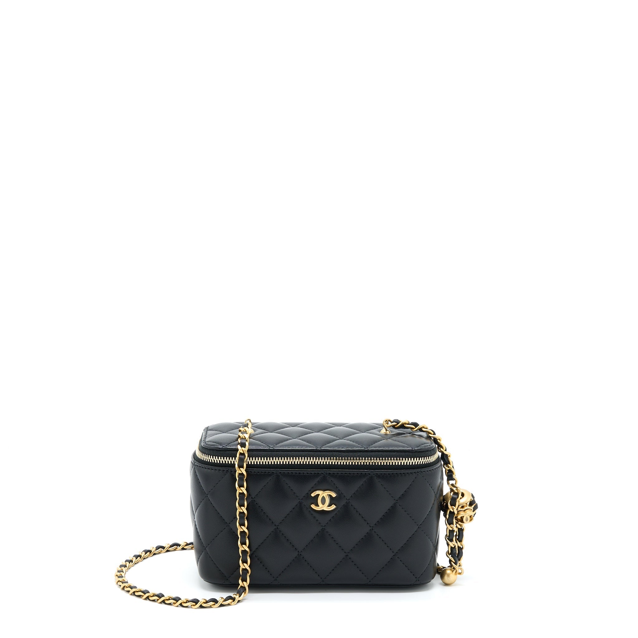 Chanel 22A Pearl Crush Long Vanity With Chain Lambskin Black