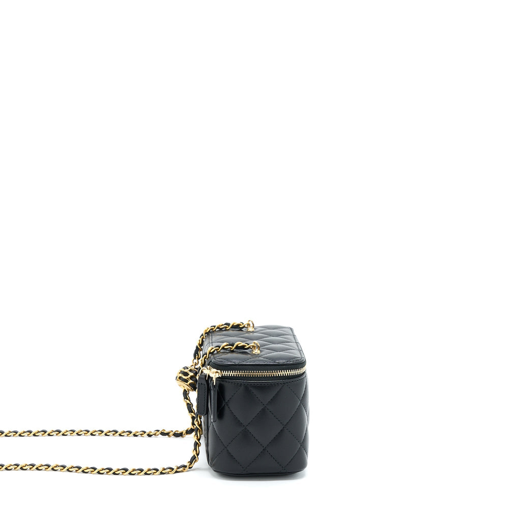 Chanel 22A Pearl Crush Long Vanity With Chain Lambskin Black