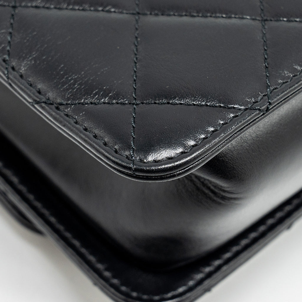 Chanel gold crush mini flap bag calfskin black  (microchip)