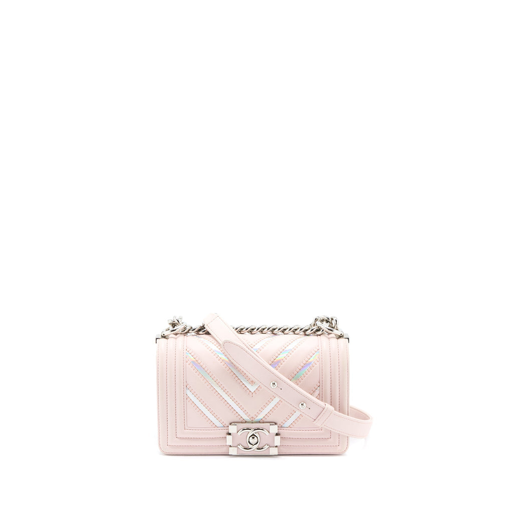 Chanel Chevron Small Boy Bag Limited Edition Lambskin Light Pink