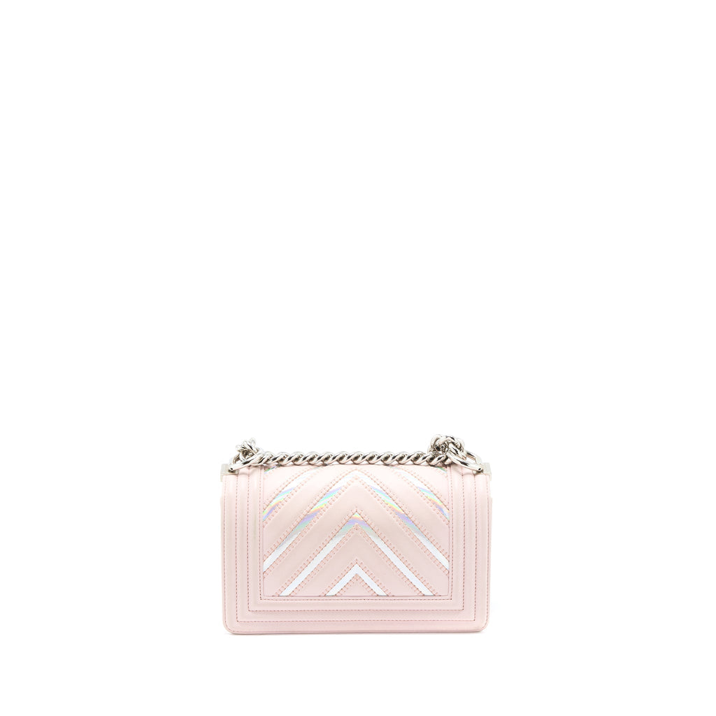 Chanel Chevron Small Boy Bag Limited Edition Lambskin Light Pink