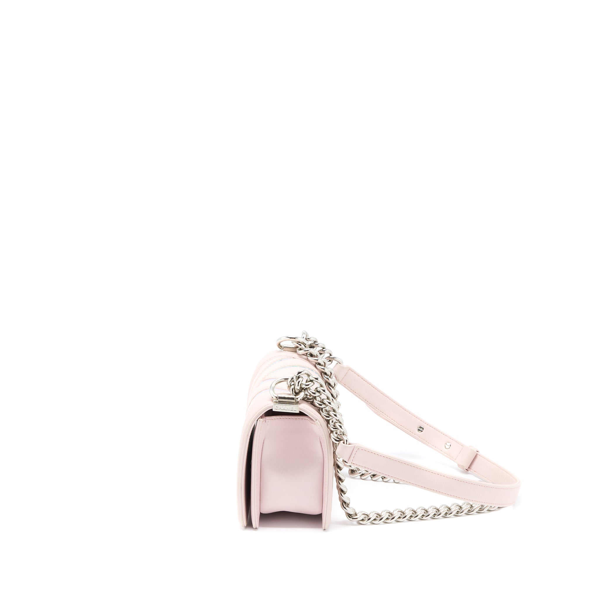 Chanel Chevron Small Boy Bag Limited Edition Lambskin Light Pink
