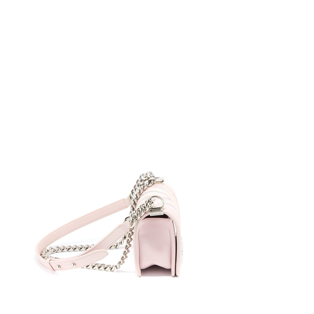 Chanel Chevron Small Boy Bag Limited Edition Lambskin Light Pink