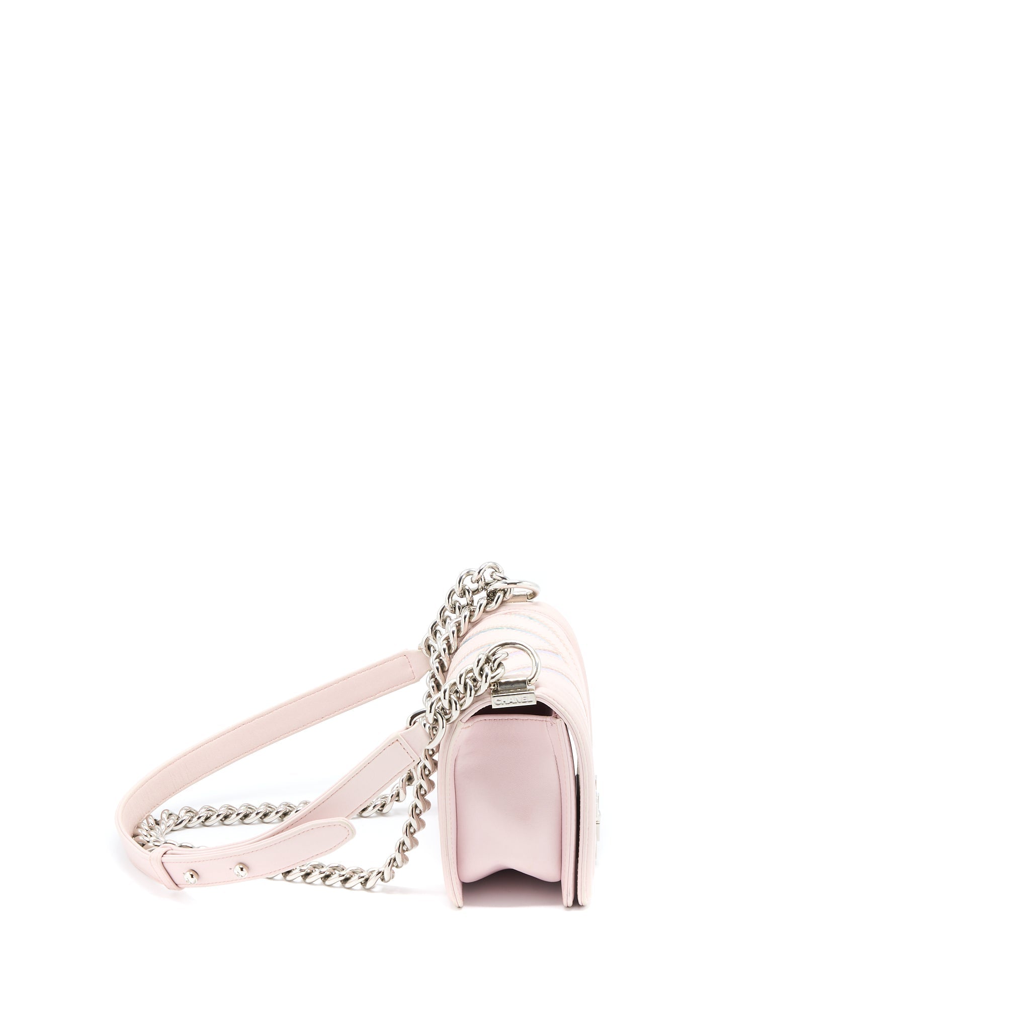 Chanel Chevron Small Boy Bag Limited Edition Lambskin Light Pink