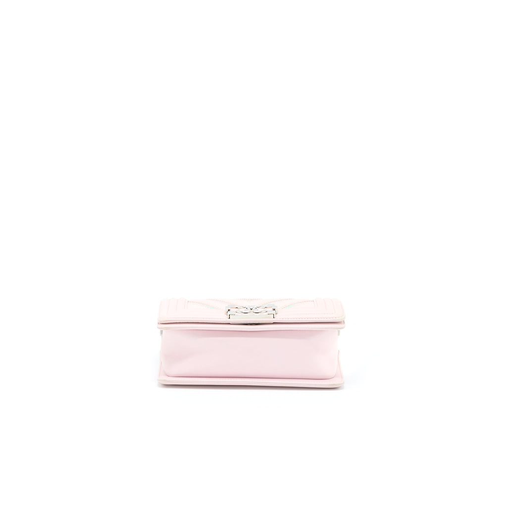 Chanel Chevron Small Boy Bag Limited Edition Lambskin Light Pink