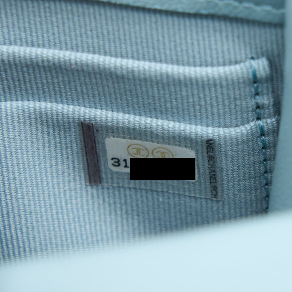 Chanel Mini Top Handle Flap Bag Lambskin Light Blue L
