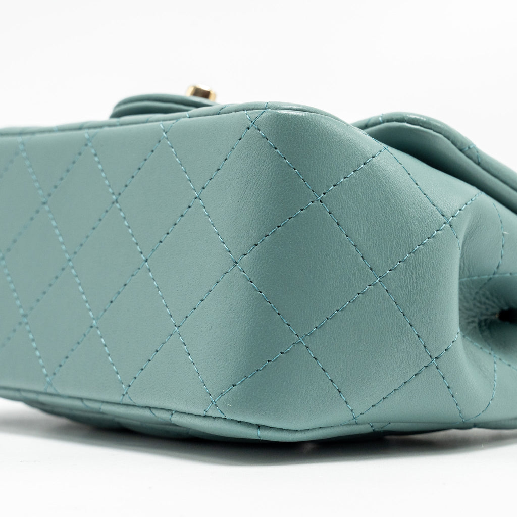 Chanel Mini Square Flap Bag Lambskin Green L (Microchip)