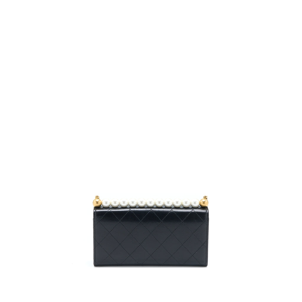 Chanel Pearl Flap Wallet on Chain Goatskin Black