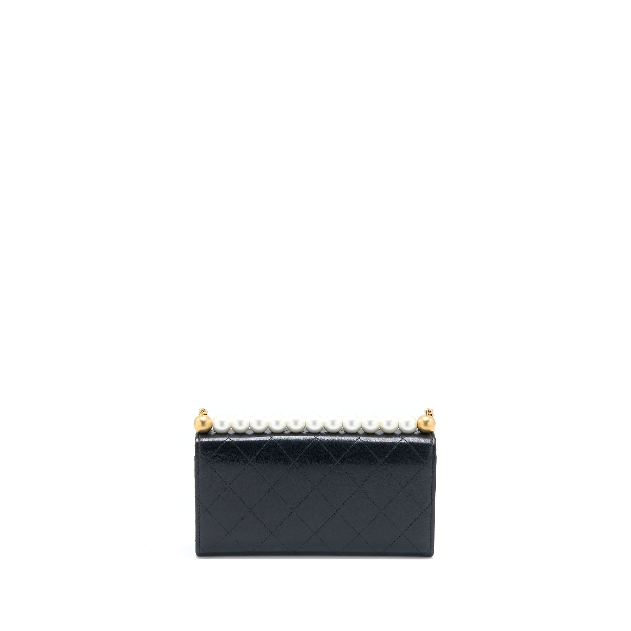 Chanel Pearl Flap Wallet on Chain Goatskin Black
