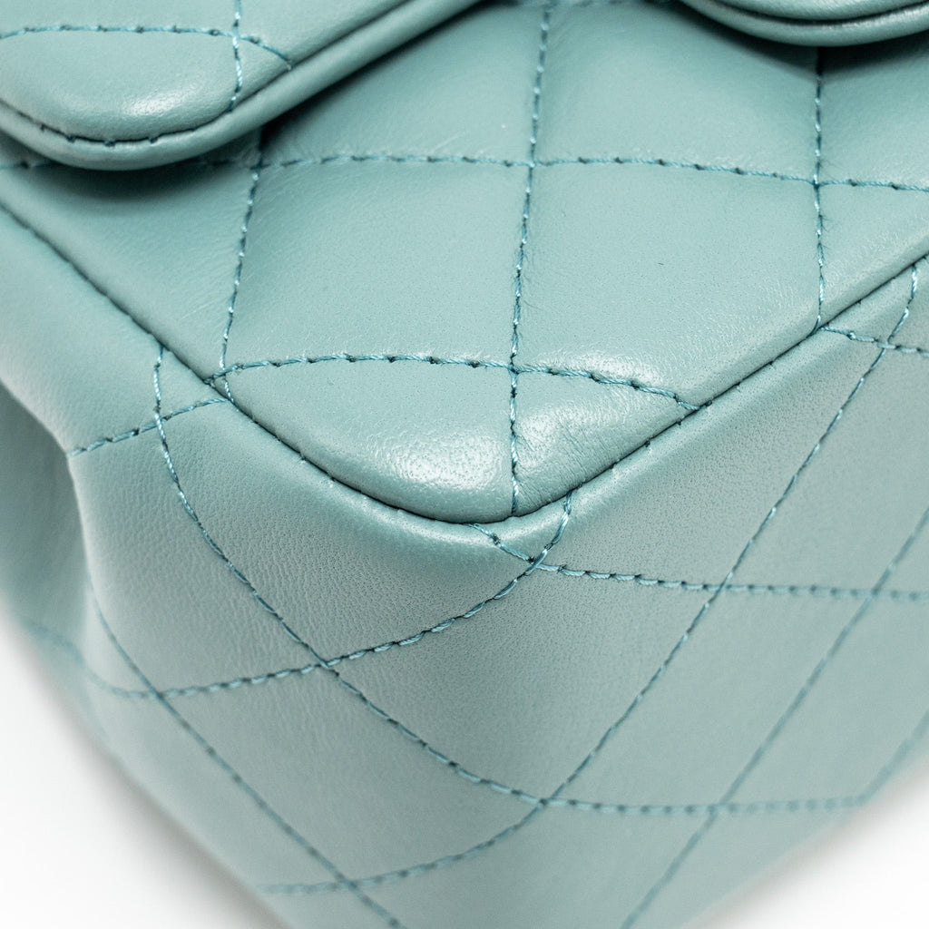 Chanel Mini Square Flap Bag Lambskin Green L (Microchip)
