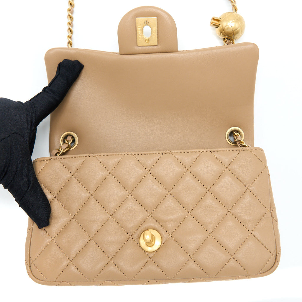 Chanel 22S Pearl Crushed Mini Rectangular Lambskin Dark Beige (Microchip)