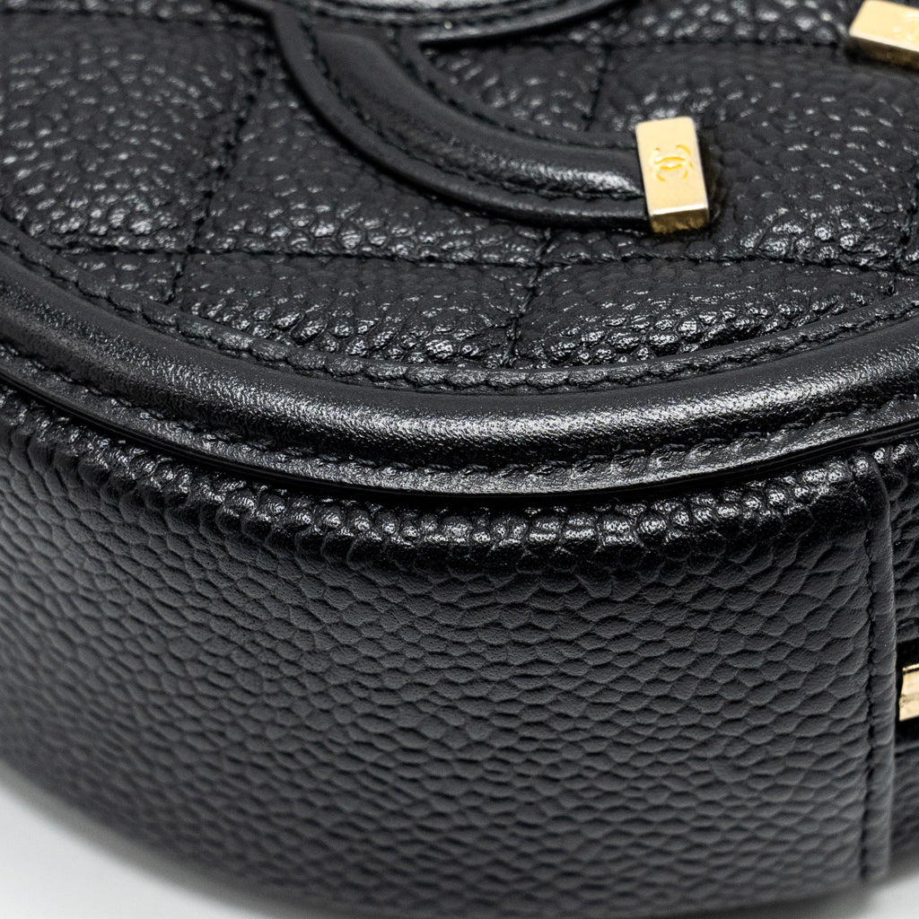 Chanel CC Filigree Quilted Round Crossbody Bag Caviar Black
