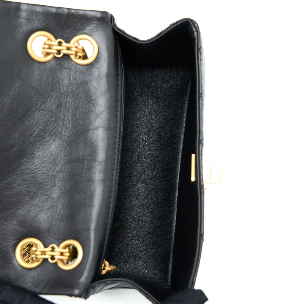 Chanel Mini Reissue 2.55 Flap Bag Aged Calfskin Black Brushed  (Microchip)