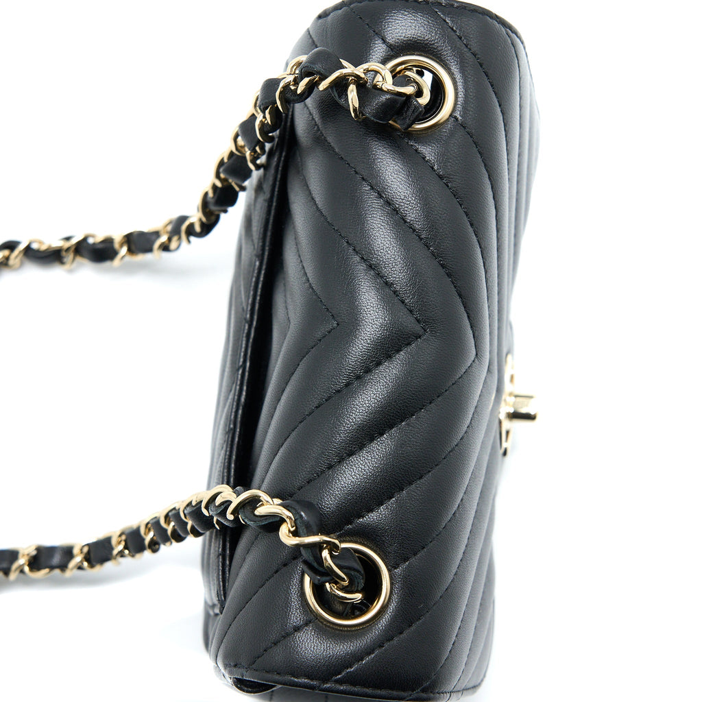 Chanel Mini Square Flap Bag Chevron Lambskin Black L