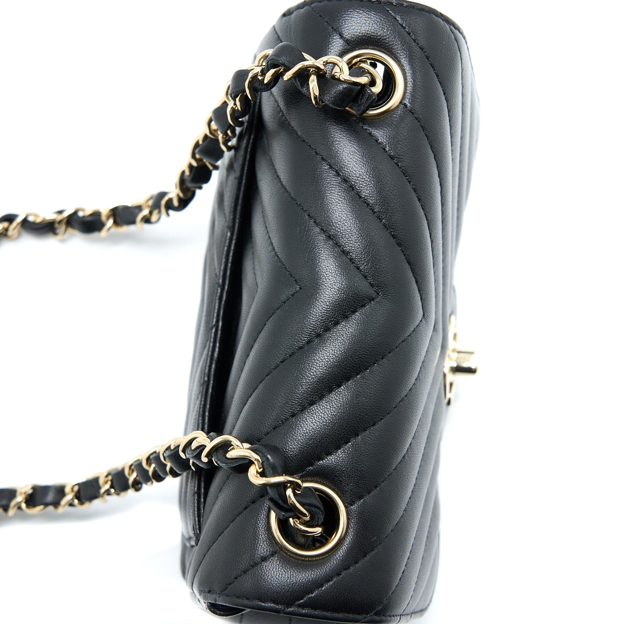 Chanel Mini Square Flap Bag Chevron Lambskin Black L