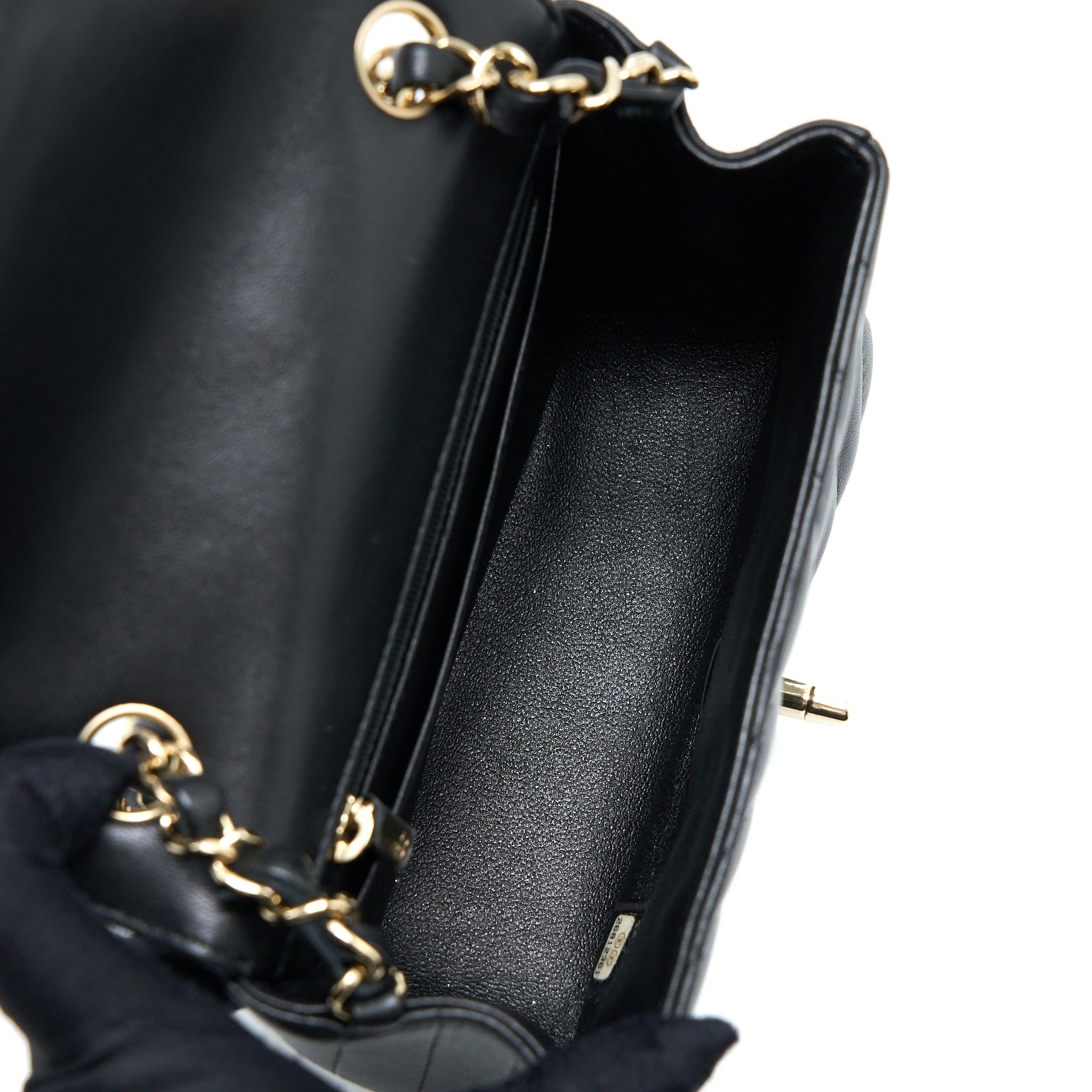 Chanel Mini Square Flap Bag Chevron Lambskin Black L