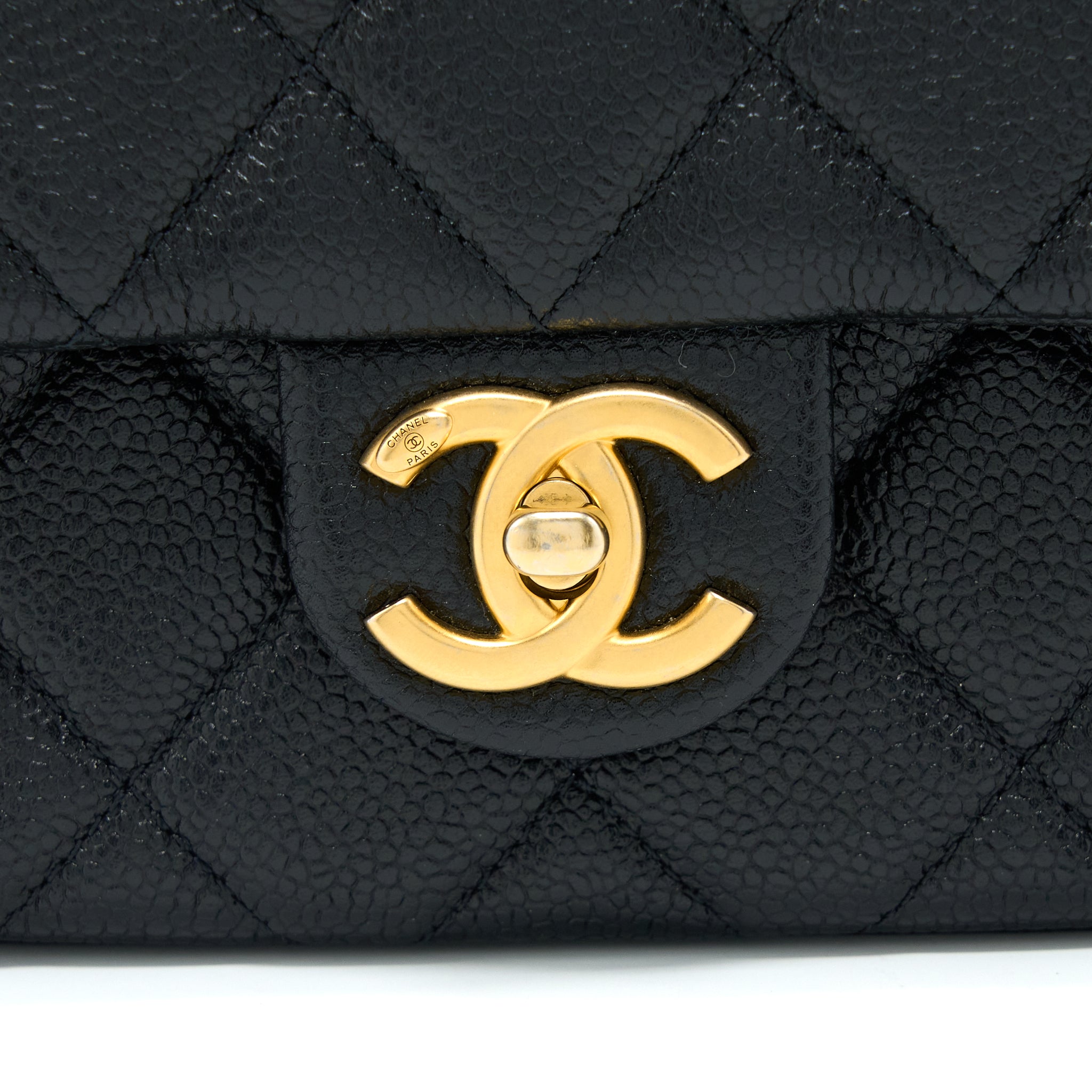 Chanel Quilted Flap Bag with Double Chain Caviar Black Brushed  (Microchip)