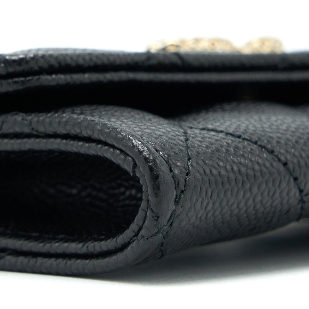 Chanel 23P Detail CC Logo Flap Card Holder Caviar Black L (Microchip)