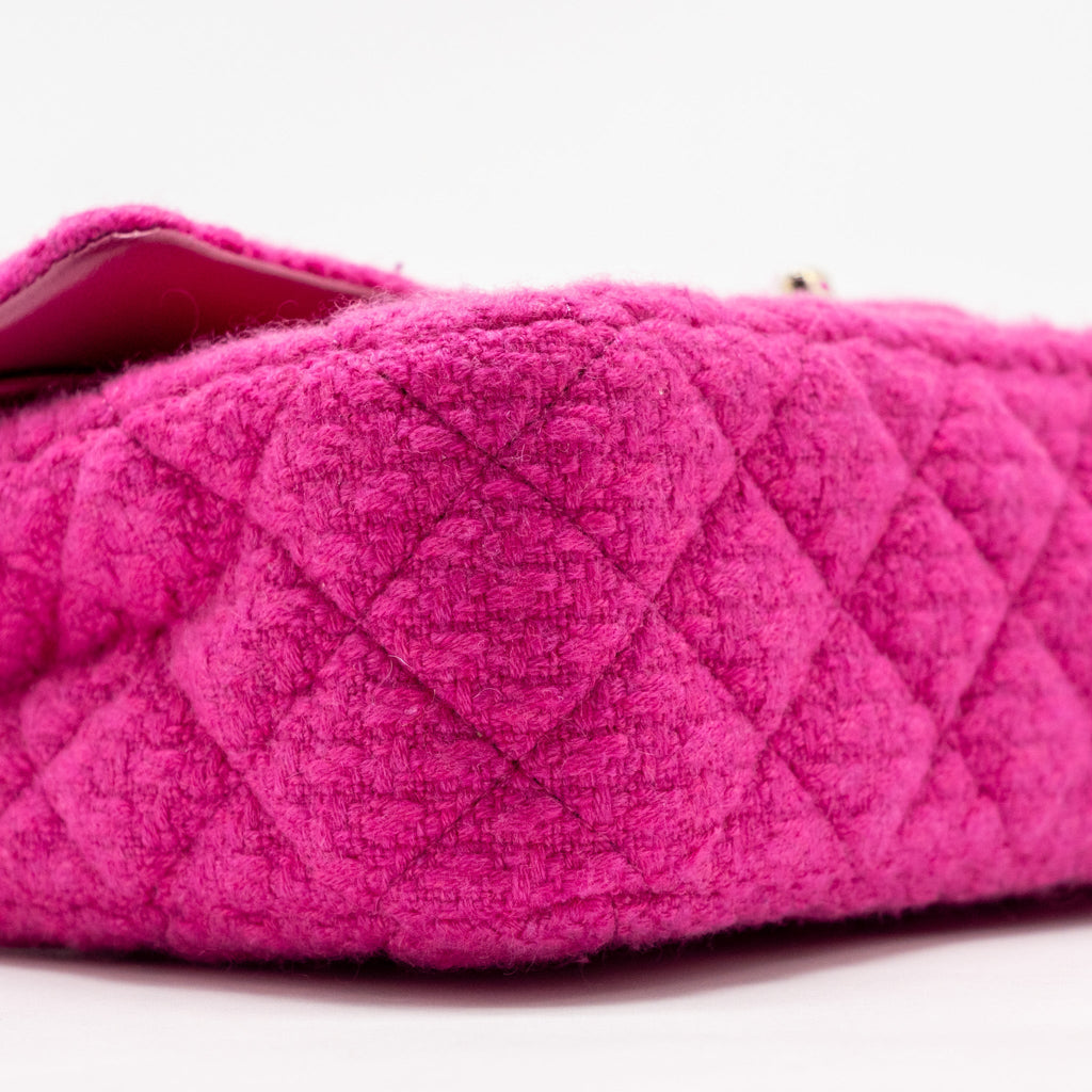 Chanel Medium Classic Double Flap Bag Tweed Pink L (Microchip)