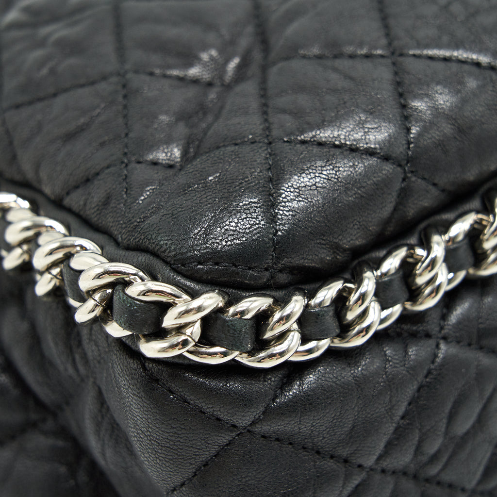 Chanel Quilted Leather Chain Around Maxi Black Ruthenium Hardware