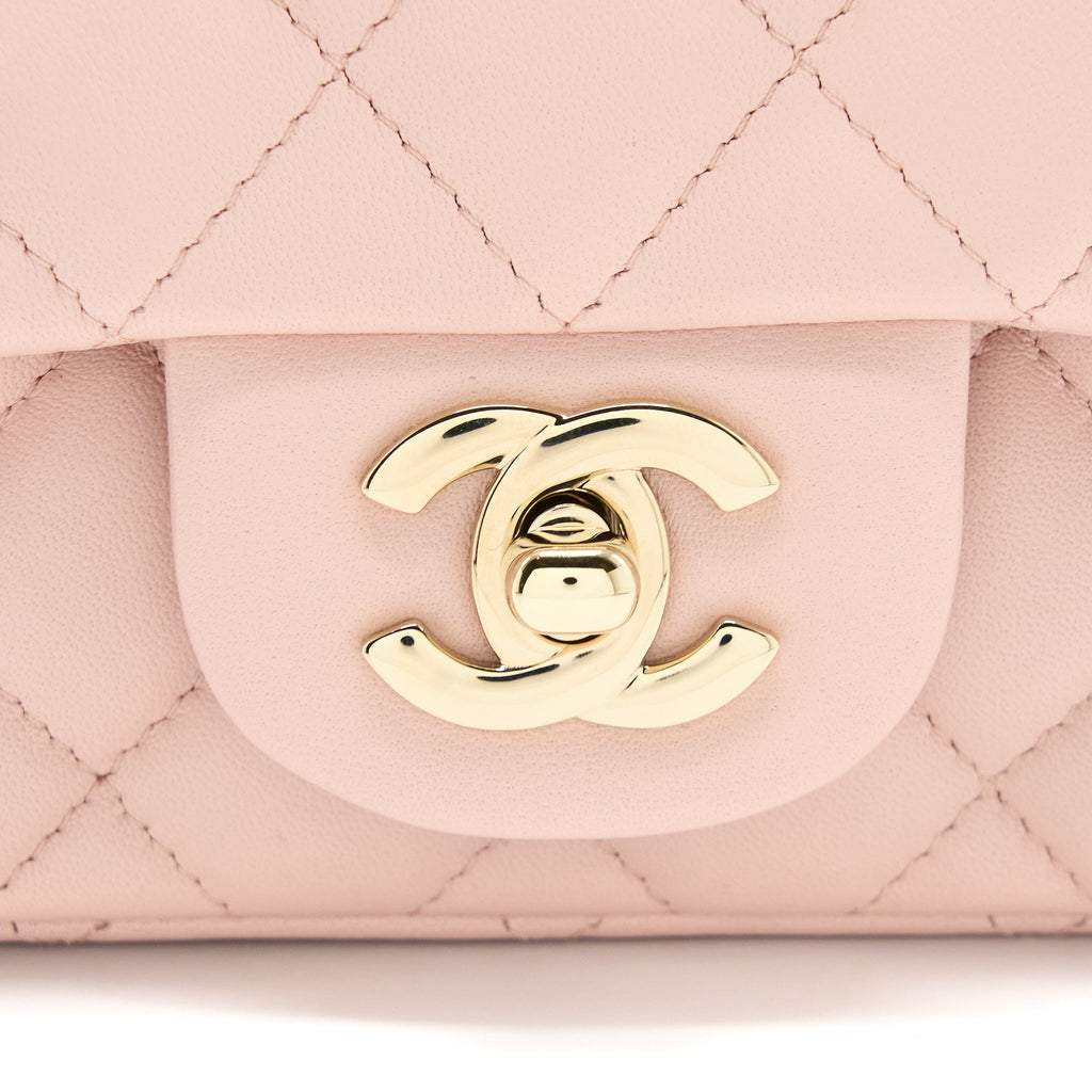 Chanel Mini Square Flap bag Lambskin Light Pink L (Microchip)
