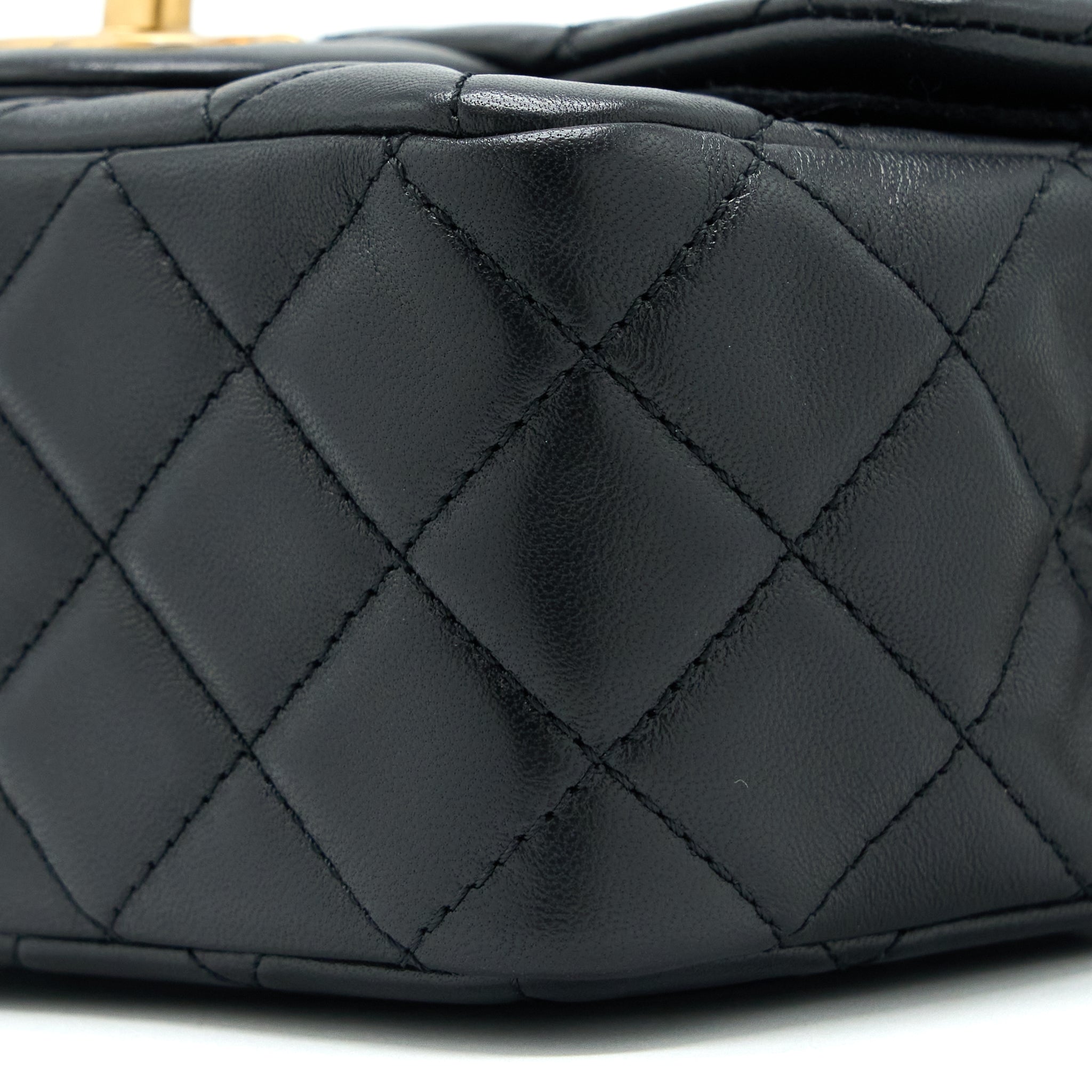 Chanel Pearl Crush Mini Square Flap Bag Lambskin Black Brushed  (Microchip)