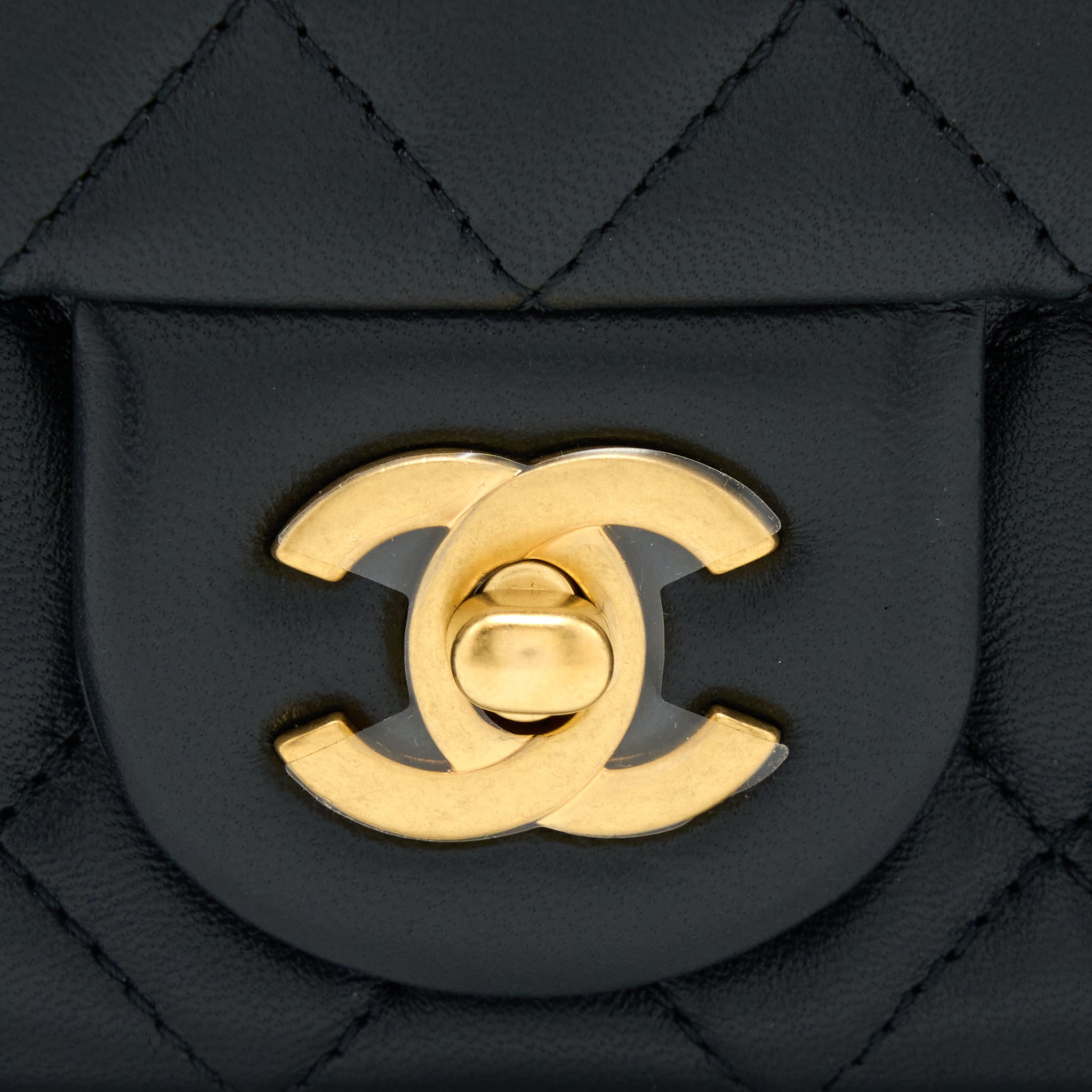Chanel Pearl Crush Mini Square Flap Bag Lambskin Black Brushed  (Microchip)