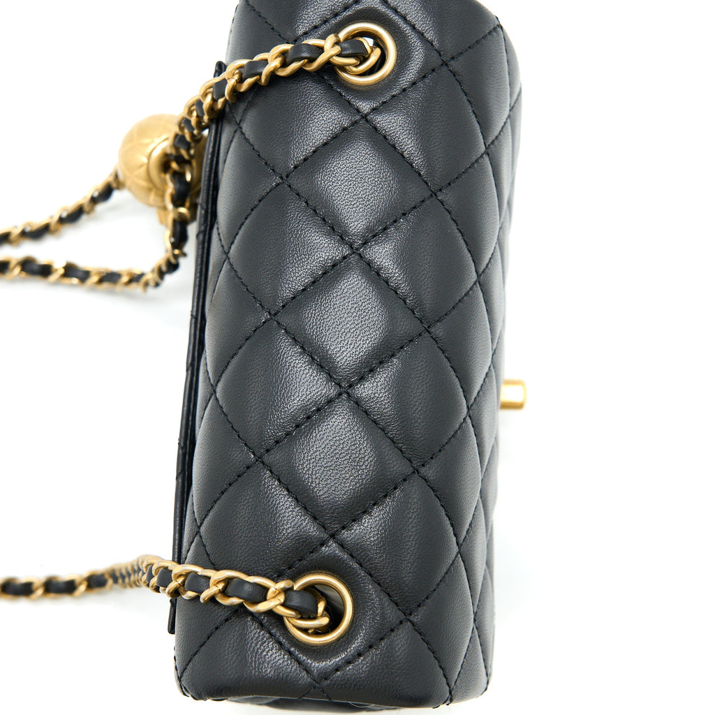 Chanel Pearl Crush Mini Square Flap Bag Lambskin Black Brushed  (Microchip)