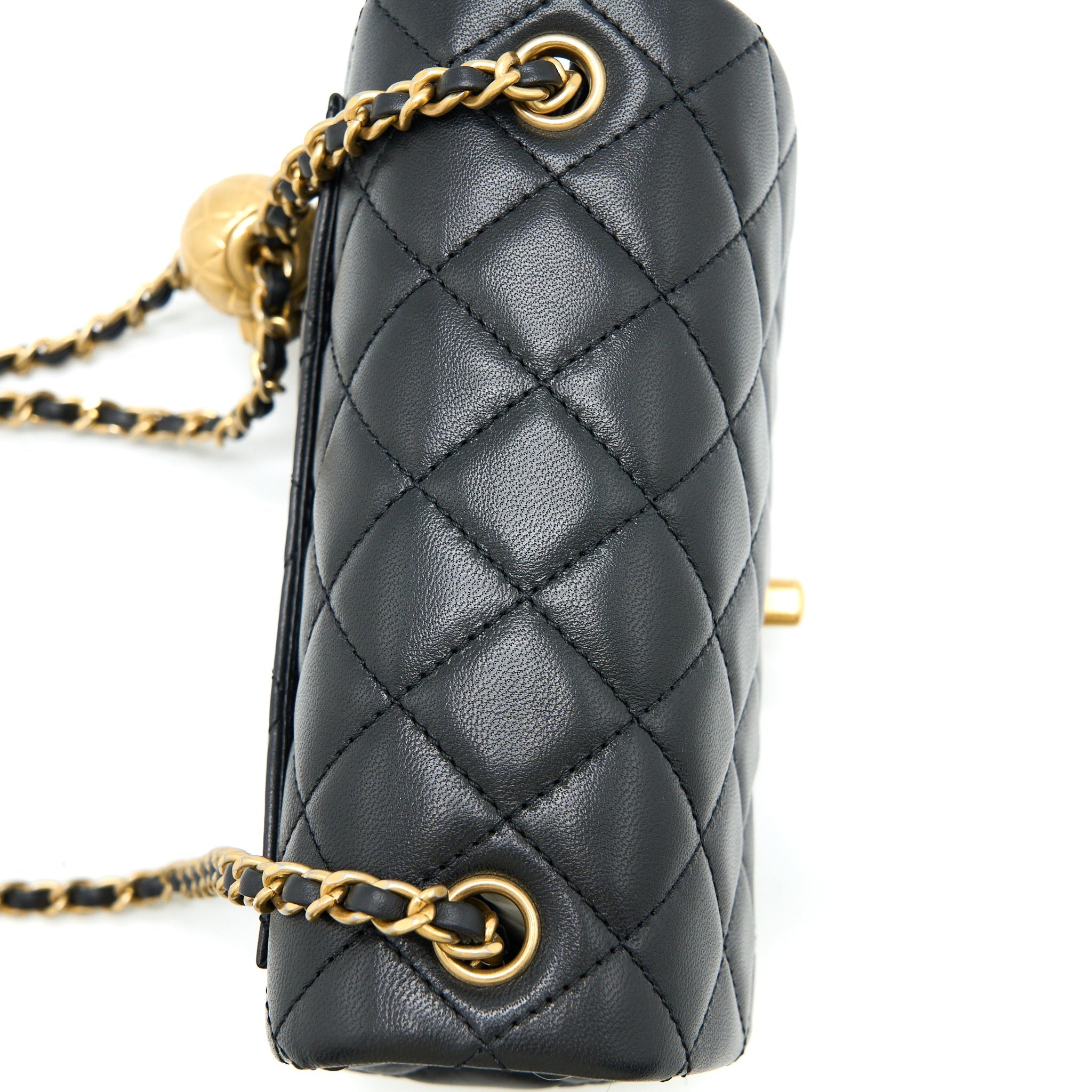 Chanel Pearl Crush Mini Square Flap Bag Lambskin Black Brushed  (Microchip)
