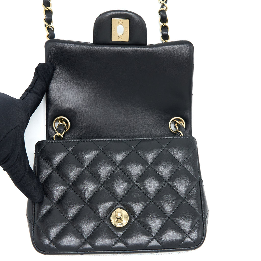 Chanel Mini Square Flap Bag Lambskin Black L (Microchip)