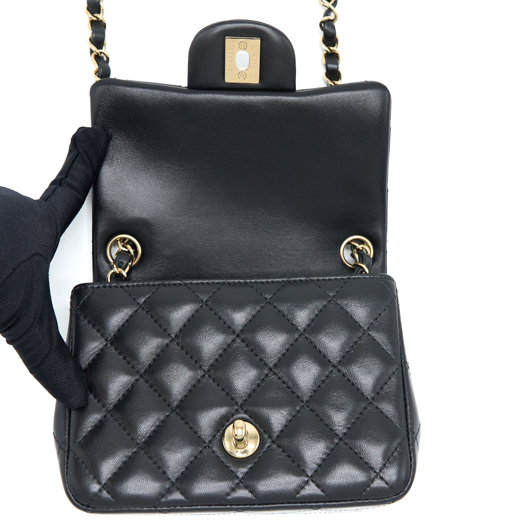 Chanel Mini Square Flap Bag Lambskin Black L (Microchip)