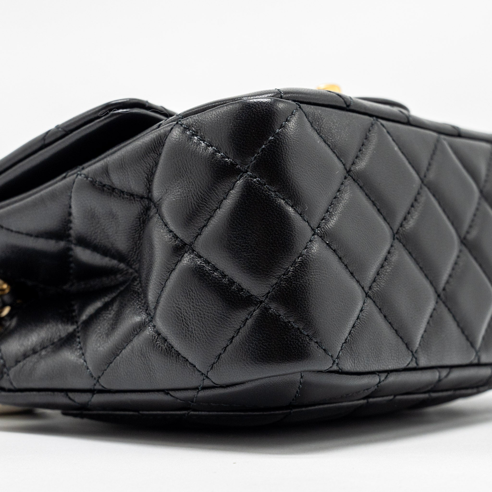 Chanel pearl crush mini square flap bag lambskin black  (microchip)