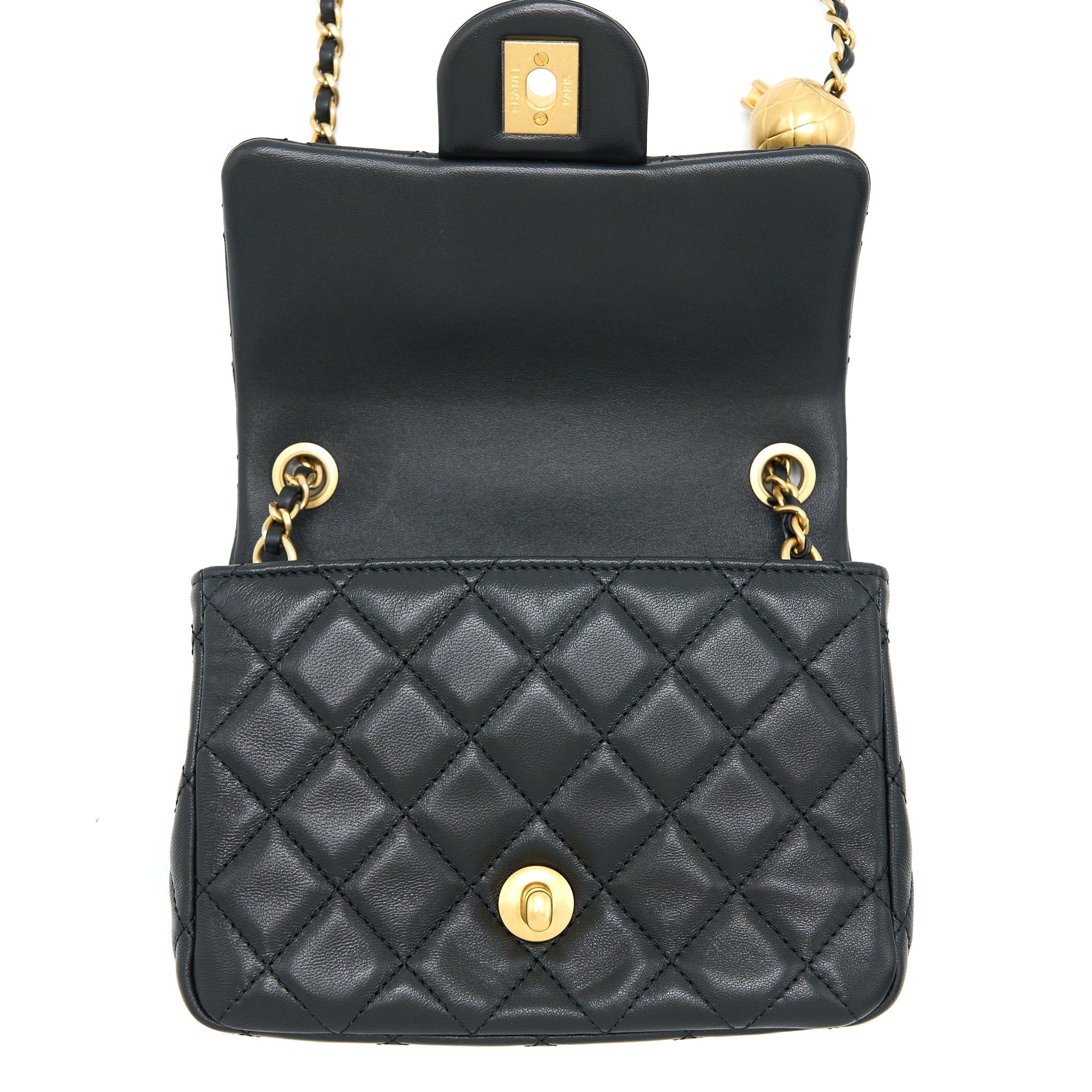 Chanel Pearl Crush Mini Square Flap Bag Lambskin Black Brushed  (Microchip)