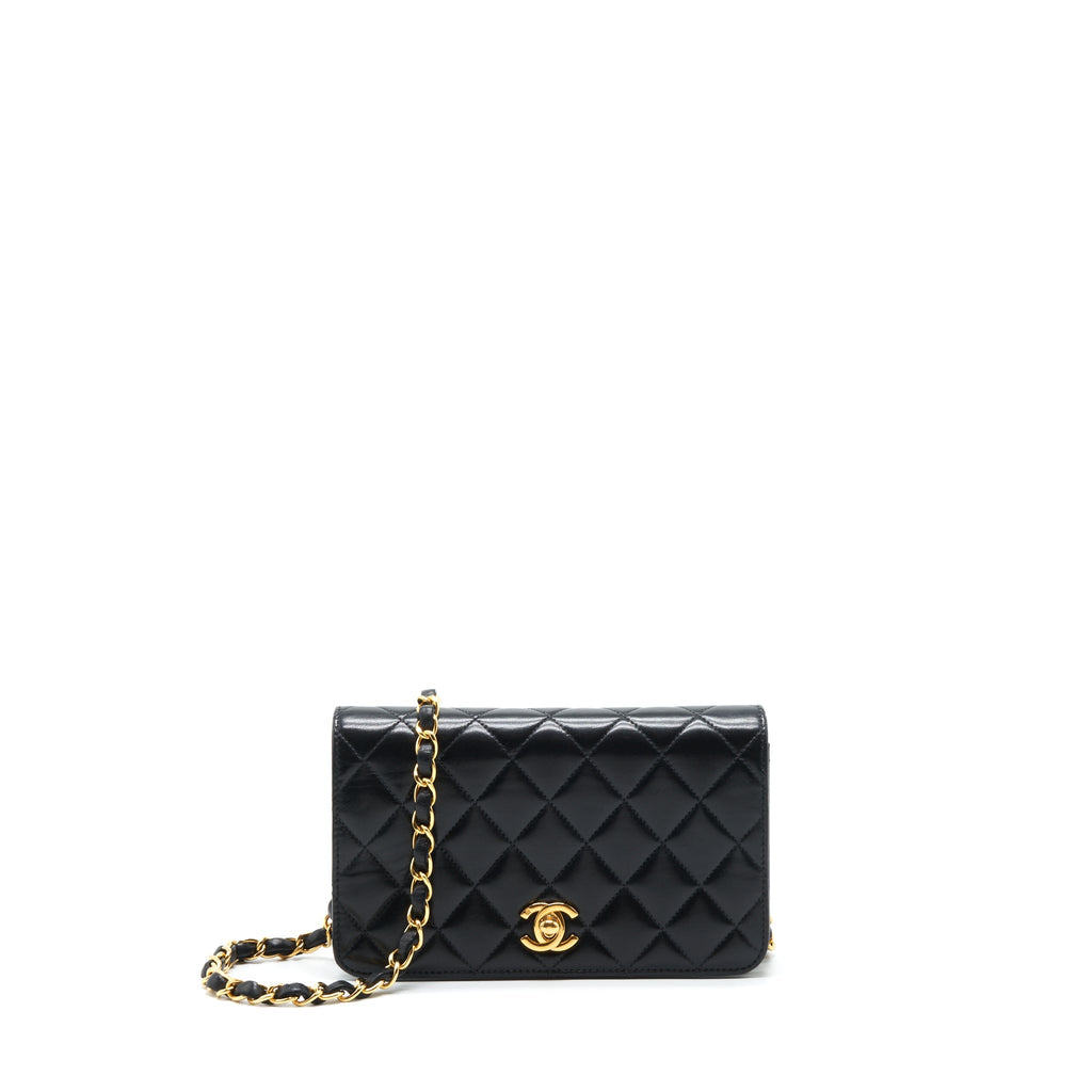 Chanel Vintage Quilted Mini Flap Bag With Chain Lambskin Black