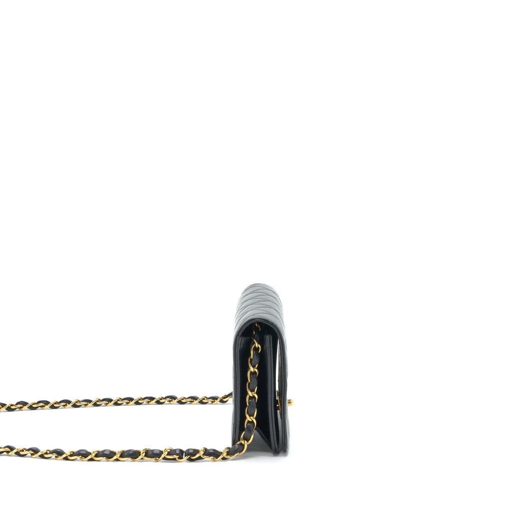 Chanel Vintage Quilted Mini Flap Bag With Chain Lambskin Black