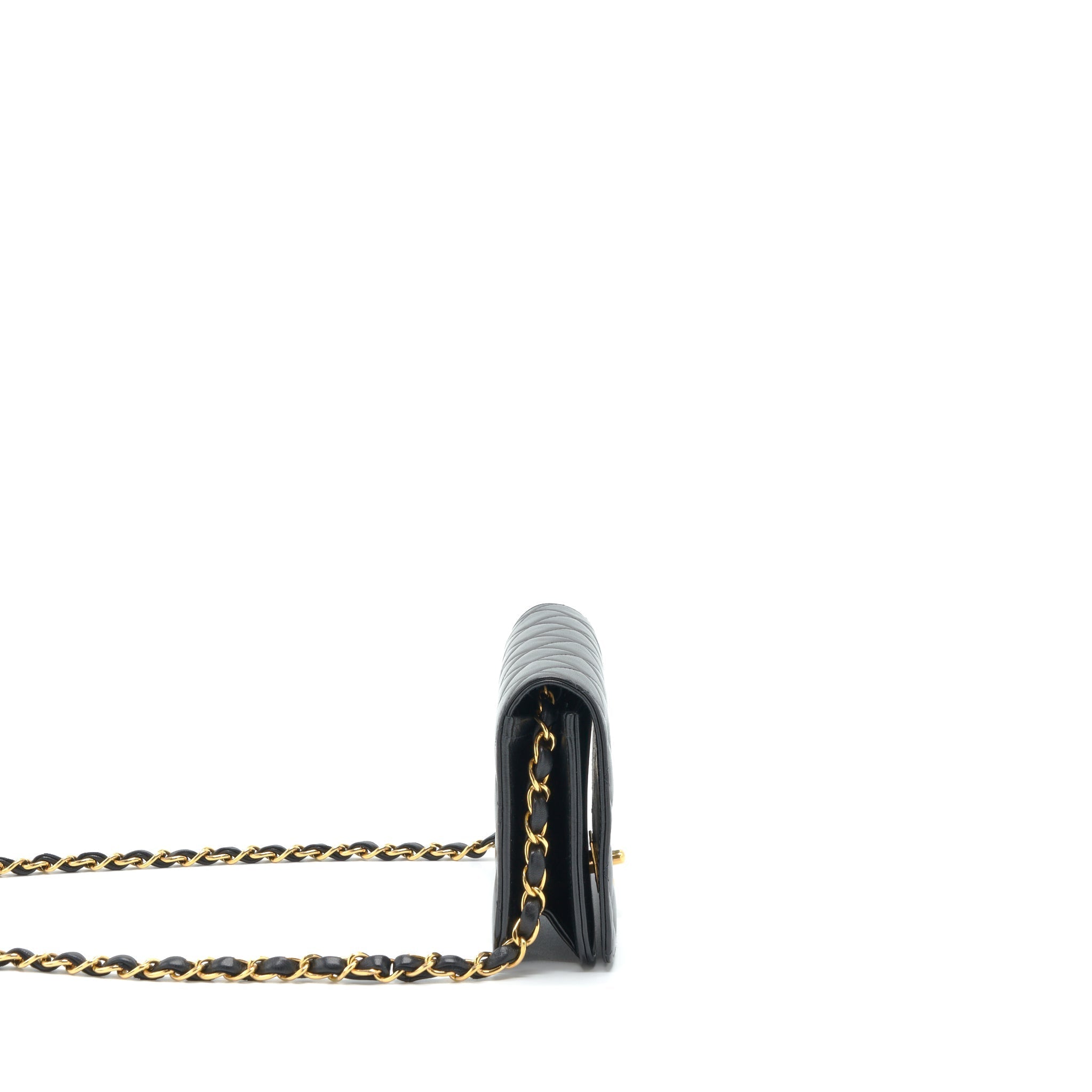 Chanel Vintage Quilted Mini Flap Bag With Chain Lambskin Black