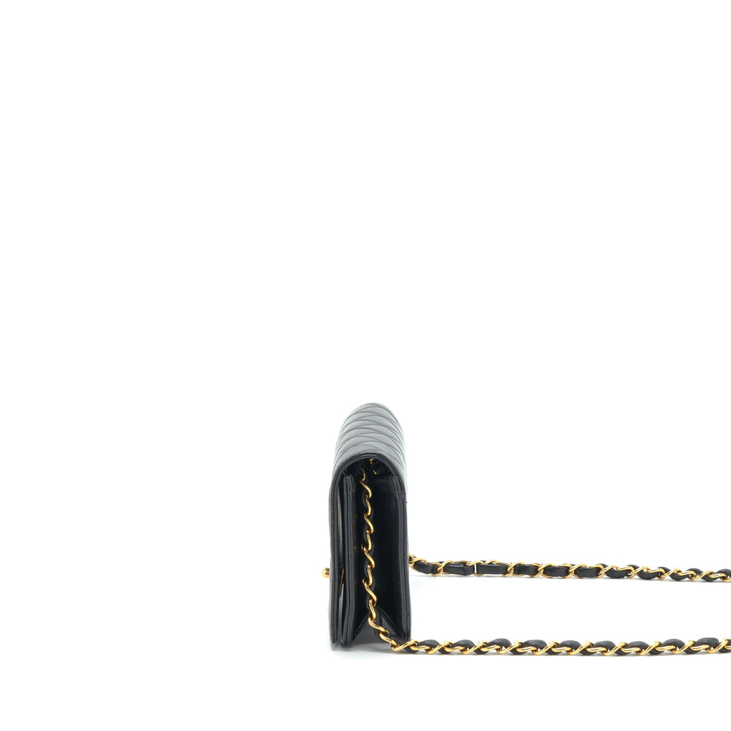 Chanel Vintage Quilted Mini Flap Bag With Chain Lambskin Black