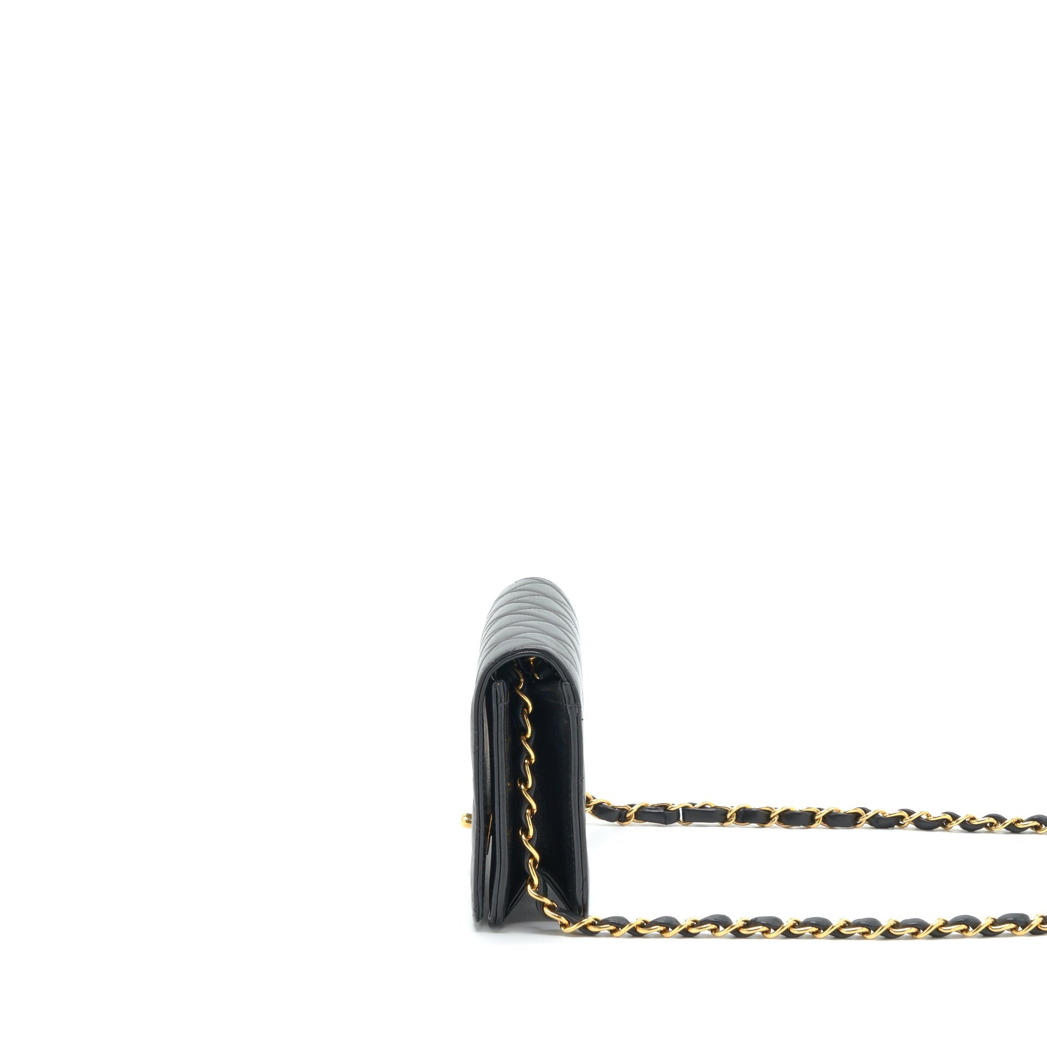Chanel Vintage Quilted Mini Flap Bag With Chain Lambskin Black
