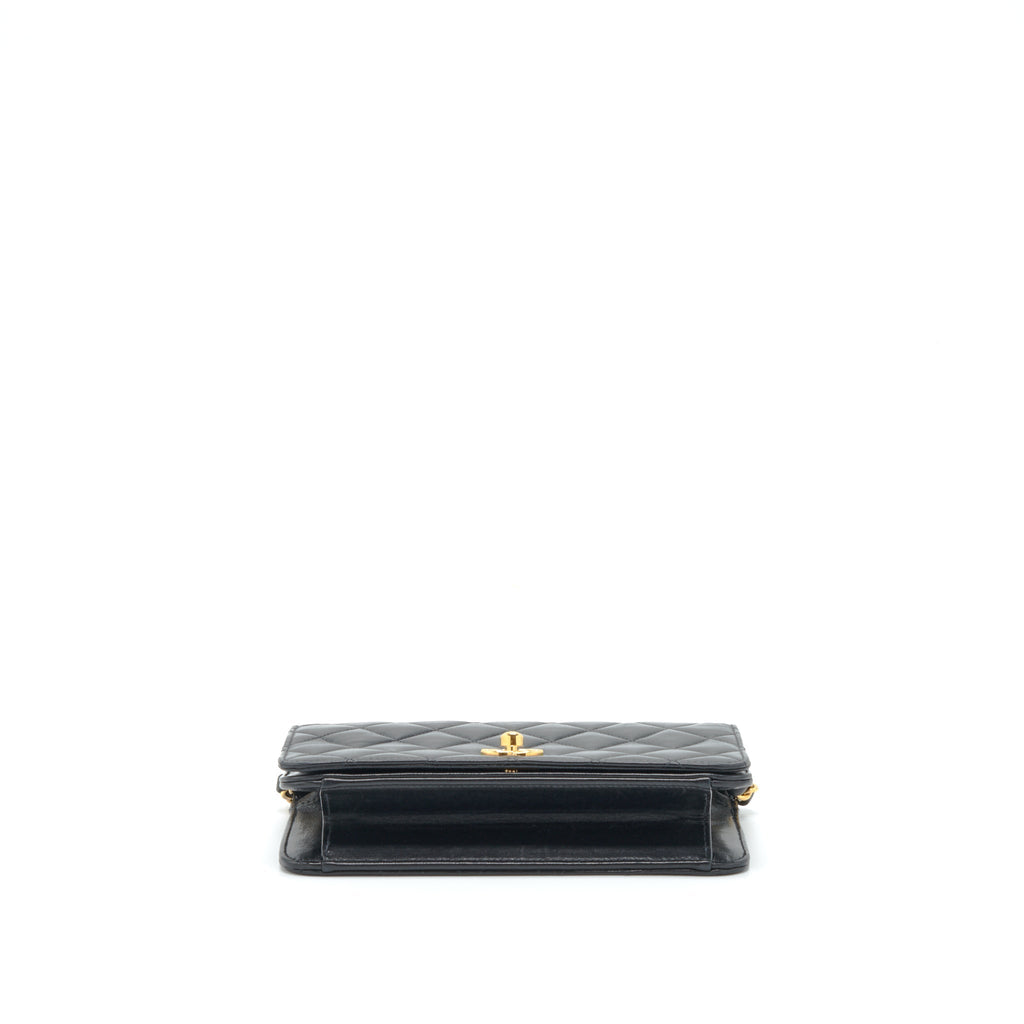 Chanel Vintage Quilted Mini Flap Bag With Chain Lambskin Black